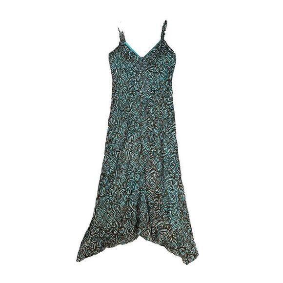 Vintage Y2K Nine West Silk Slip Dress 4 Midi Sleeveless Teal Brown Sequin Fairy - Picture 2 of 9